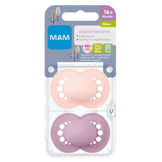 MAM Schnuller 2er Pack Original Elements - Silikon ab 16 M - Rosa Lila