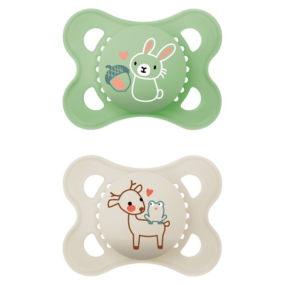 MAM Pacifier 2 Pack Original Pure - Natural Rubber 0-6 M - Rabbit & Deer