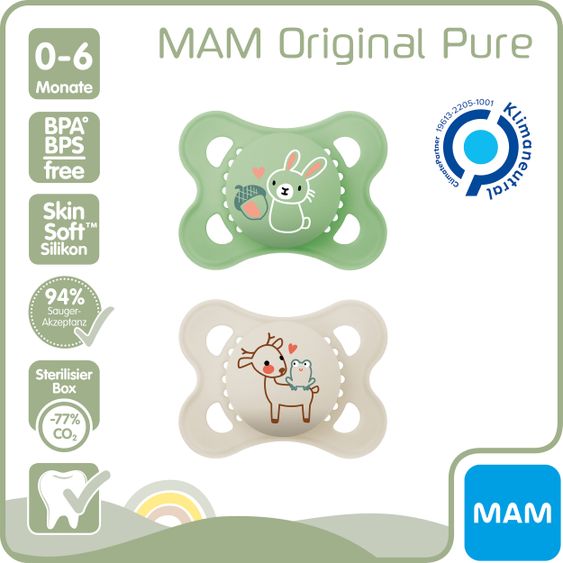 MAM Schnuller 2er Pack Original Pure - Silikon 0-6 M - Hase & Reh
