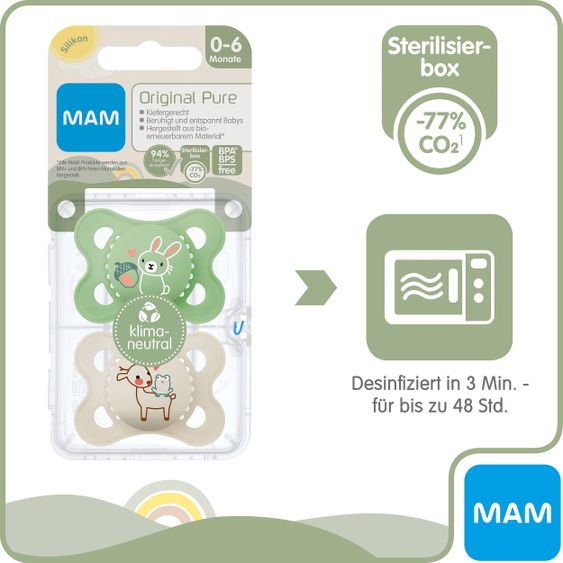 MAM Schnuller 2er Pack Original Pure - Silikon 0-6 M - Hase & Reh