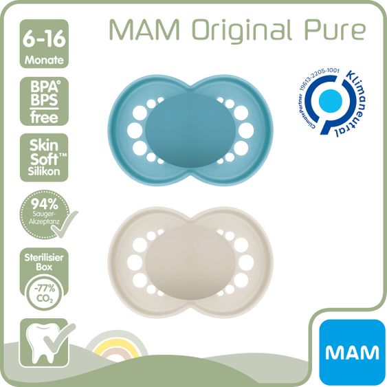 MAM Schnuller 2er Pack Original - Silikon 6-16 M - Blau & Beige