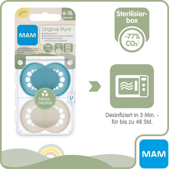 MAM Schnuller 2er Pack Original - Silikon 6-16 M - Blau & Beige