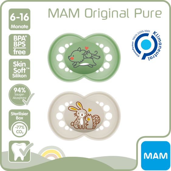 MAM Schnuller 2er Pack Original Pure - Silikon 6-16 M - Wolf & Hase