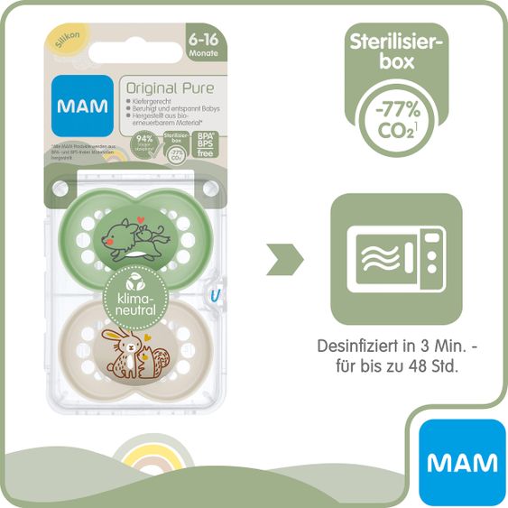 MAM Schnuller 2er Pack Original Pure - Silikon 6-16 M - Wolf & Hase