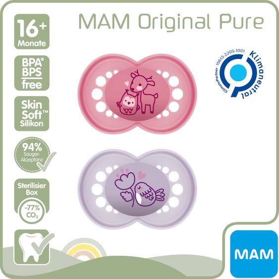 MAM Schnuller 2er Pack Original - Silikon ab 16 M - Reh & Vogel