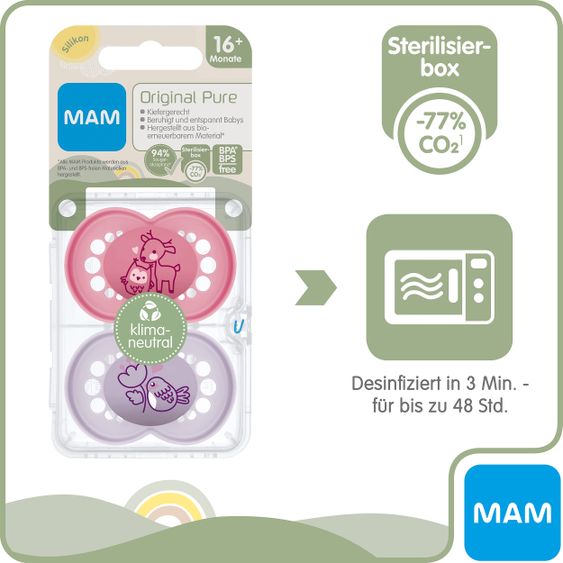 MAM Schnuller 2er Pack Original - Silikon ab 16 M - Reh & Vogel