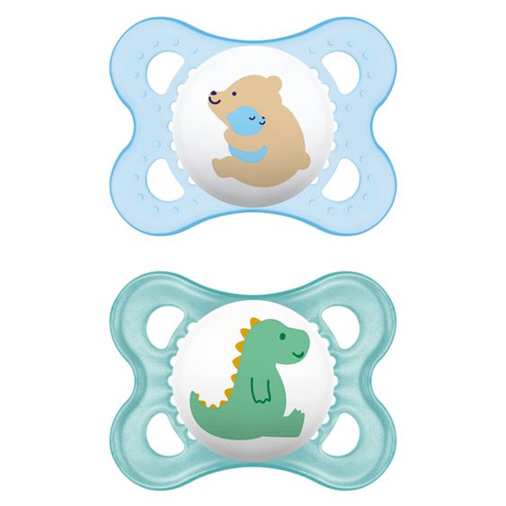 MAM Schnuller 2er Pack Original - Silikon 0-6 M - Bär & Dino