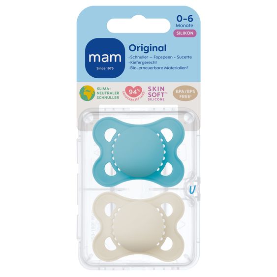 MAM Schnuller 2er Pack Original - Silikon 0-6 M - Blau & Beige