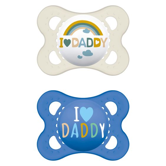 MAM Schnuller 2er Pack Original - Silikon 0-6 M - I Love Daddy - Blau