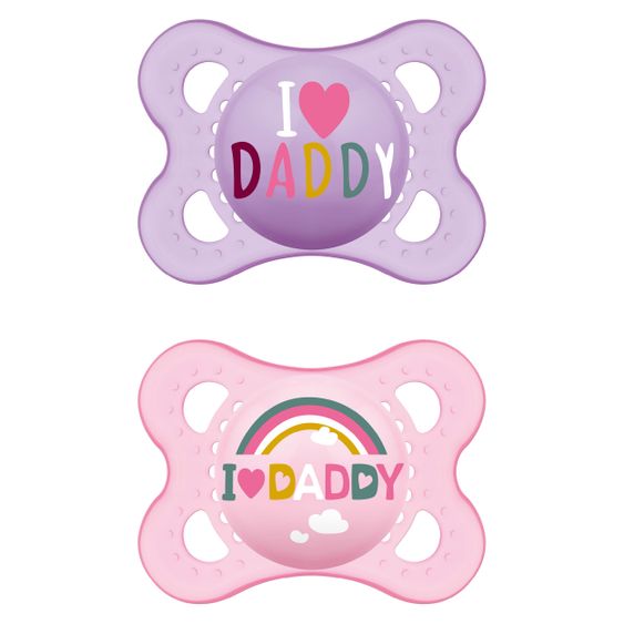 MAM Pacifier 2 Pack Original - Silicone 0-6 M - I Love Daddy - Pink