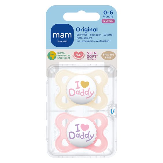 MAM Schnuller 2er Pack Original - Silikon 0-6 M - I Love Daddy - Rosa