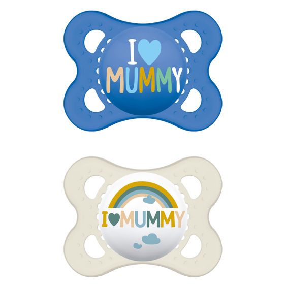 MAM Schnuller 2er Pack Original - Silikon 0-6 M - I Love Mummy - Blau