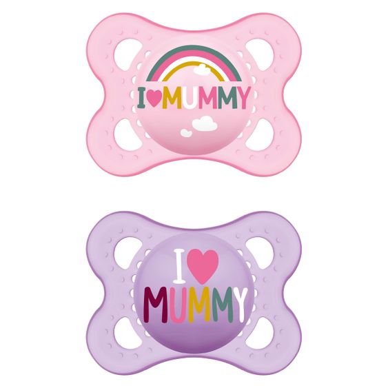 MAM Schnuller 2er Pack Original - Silikon 0-6 M - I Love Mummy - Rosa