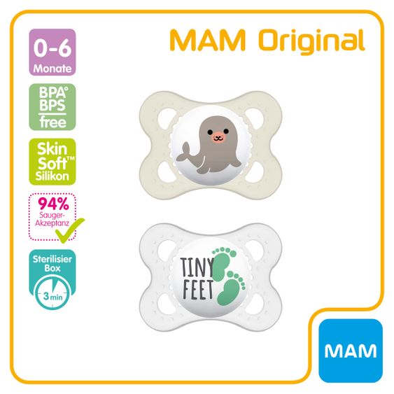 MAM Schnuller 2er Pack Original - Silikon 0-6 M - Robbe & Füße