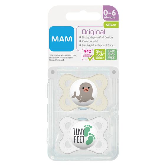 MAM Schnuller 2er Pack Original - Silikon 0-6 M - Robbe & Füße