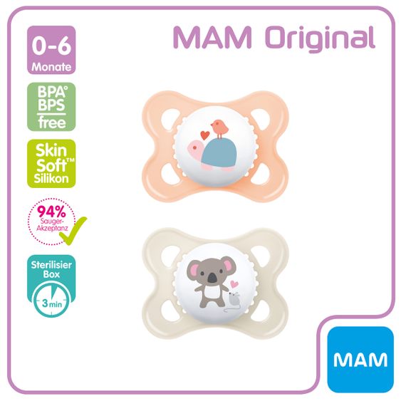 MAM Schnuller 2er Pack Original - Silikon 0-6 M - Schildkröte & Koala