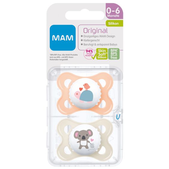 MAM Schnuller 2er Pack Original - Silikon 0-6 M - Schildkröte & Koala