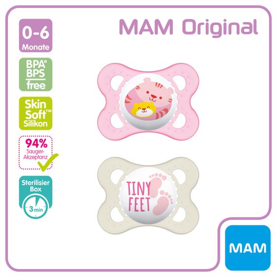 MAM Schnuller 2er Pack Original - Silikon 0-6 M - Tiger & Füße