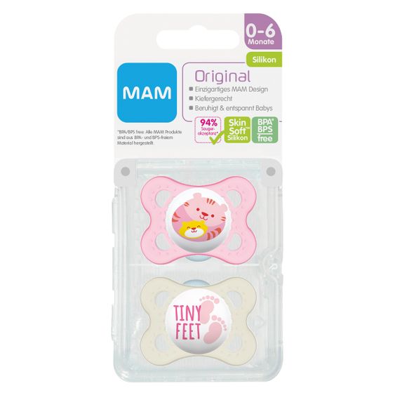 MAM Schnuller 2er Pack Original - Silikon 0-6 M - Tiger & Füße
