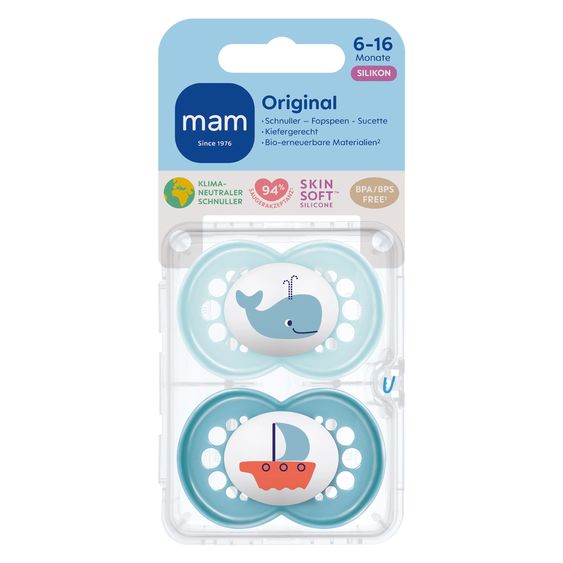 MAM Schnuller 2er Pack Original - Silikon 6-16 M - Blau