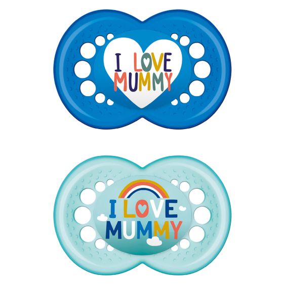 MAM Schnuller 2er Pack Original - Silikon 6-16 M - I Love Mummy - Blau