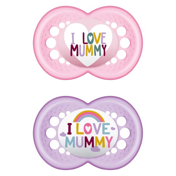 MAM Schnuller 2er Pack Original - Silikon 6-16 M - I Love Mummy - Rosa