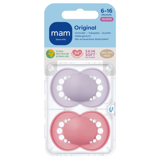 MAM Schnuller 2er Pack Original - Silikon 6-16 M - Pink & Lila