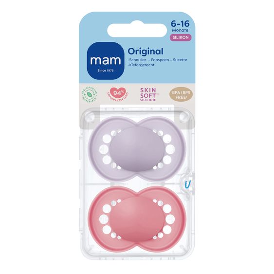 MAM Schnuller 2er Pack Original - Silikon 6-16 M - Pink & Lila