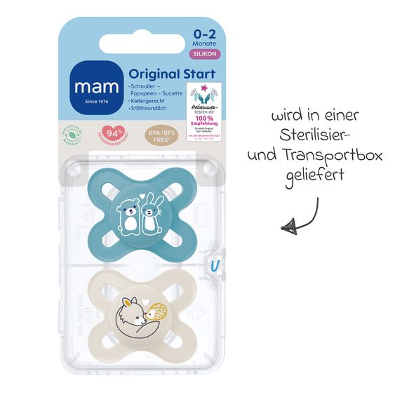 MAM Schnuller 2er Pack Original Start - Silikon 0-2 M - Blau & Beige