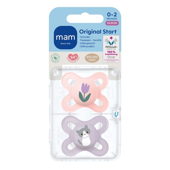MAM Pacifier 2-Pack Original Start - Silicone - Pink - Size: 0-2 M