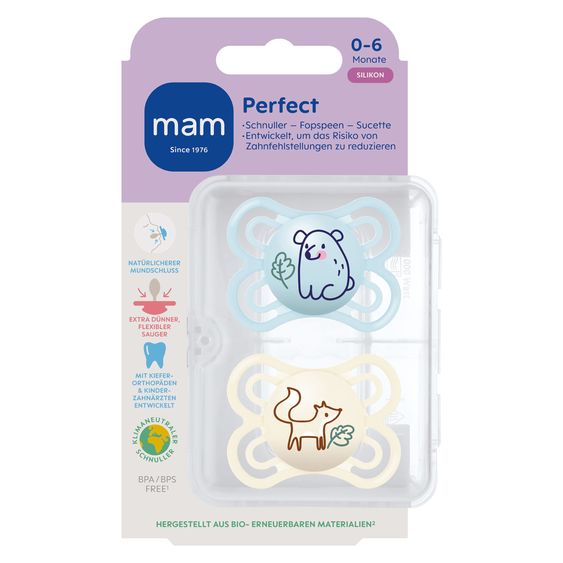 MAM Schnuller 2er Pack Perfect - Silikon - 0-6 M - Blau