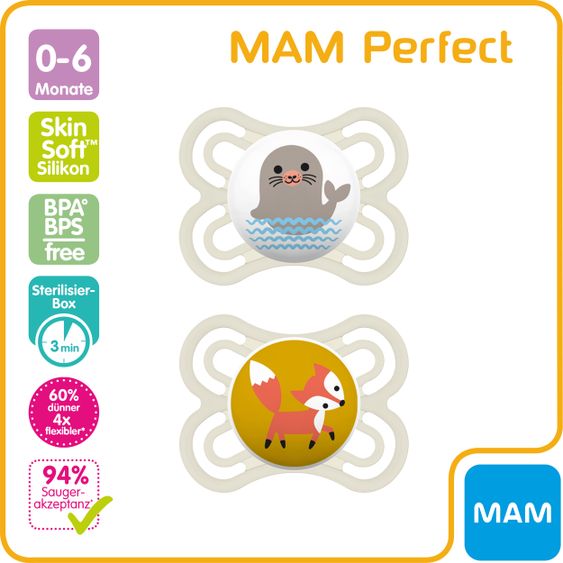 MAM Schnuller 2er Pack Perfect - Silikon 0-6 M - Robbe & Fuchs