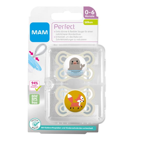 MAM Schnuller 2er Pack Perfect - Silikon 0-6 M - Robbe & Fuchs