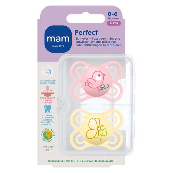 MAM Ciuccio 2 pezzi Perfetto - Silicone - 0-6 M - Rosa