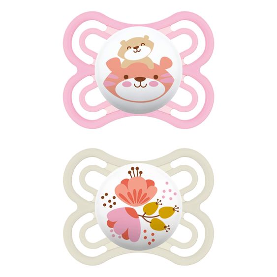 MAM Schnuller 2er Pack Perfect - Silikon 0-6 M - Tiger & Blume