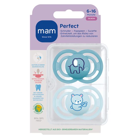 MAM Schnuller 2er Pack Perfect - Silikon - 6-16 M - Blau