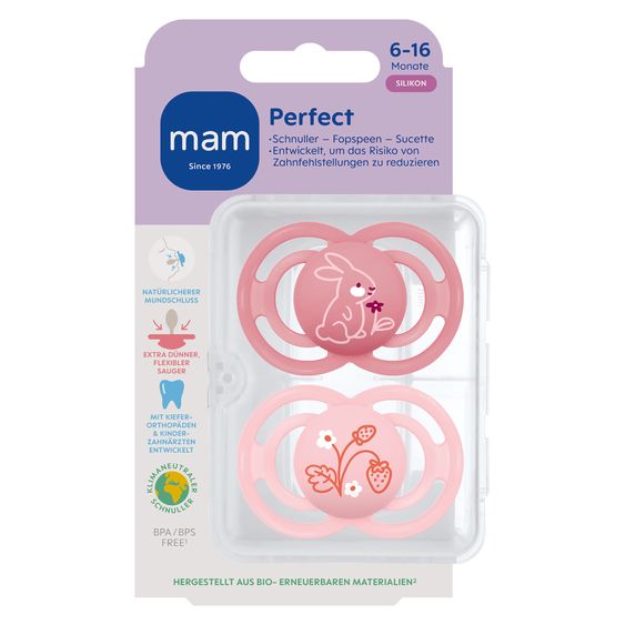 MAM Pacifier 2-pack Perfect - Silicone - 6-16 M - Pink