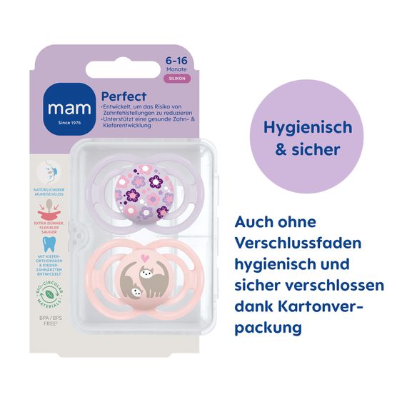 MAM Pacifier 2-Pack Perfect - Silicone - Purple - Size: 6-16 M