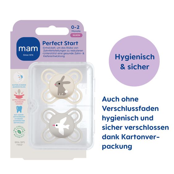 MAM Pacifier 2-Pack Perfect Start - Silicone - Beige - Size: 0-2 M