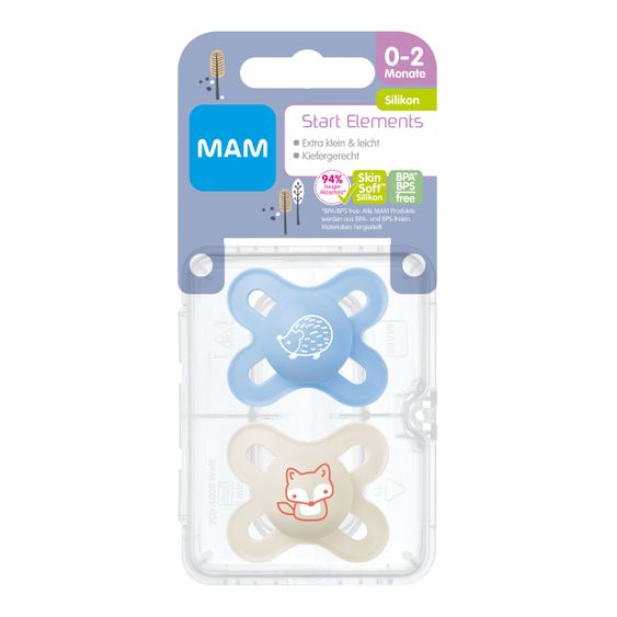 MAM Schnuller 2er Pack Start Elements - Silikon 0-2 M - Igel und Fuchs