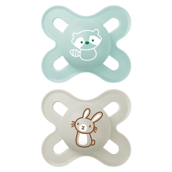 MAM Schnuller 2er Pack Start Elements - Silikon 0-2 M - Waschbär und Hase