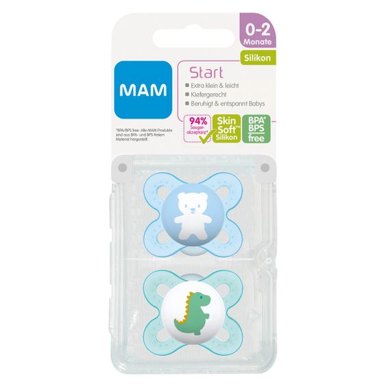 MAM Schnuller 2er Pack Start - Silikon 0-2 M - Bär & Dino