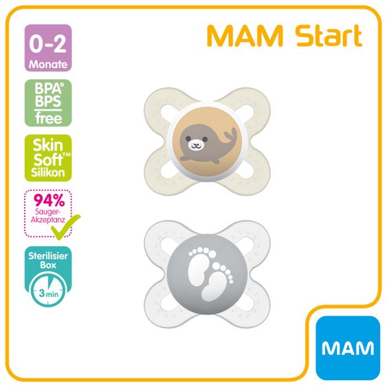MAM Schnuller 2er Pack Start - Silikon 0-2 M - Robbe & Füße