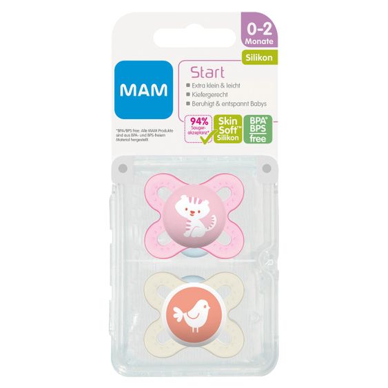 MAM Schnuller 2er Pack Start - Silikon 0-2 M - Tiger & Vogel