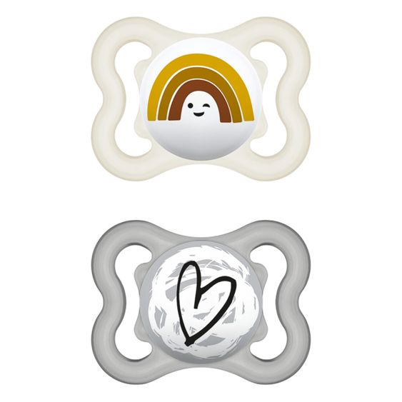 MAM Schnuller 2er Pack Supreme - Silikon 0-6 M - Regenbogen & Herz