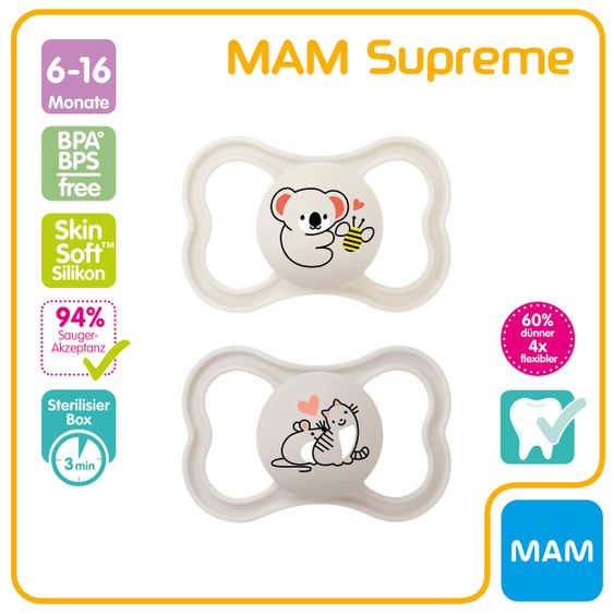 MAM Schnuller 2er Pack Supreme - Silikon 6-16 M - Koala & Herz
