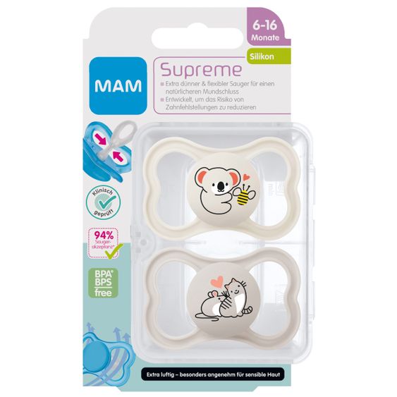 MAM Schnuller 2er Pack Supreme - Silikon 6-16 M - Koala & Herz