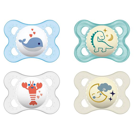 MAM Schnuller 4er Pack Day & Night - Silikon 0-6 M - Wal Hummer Dino