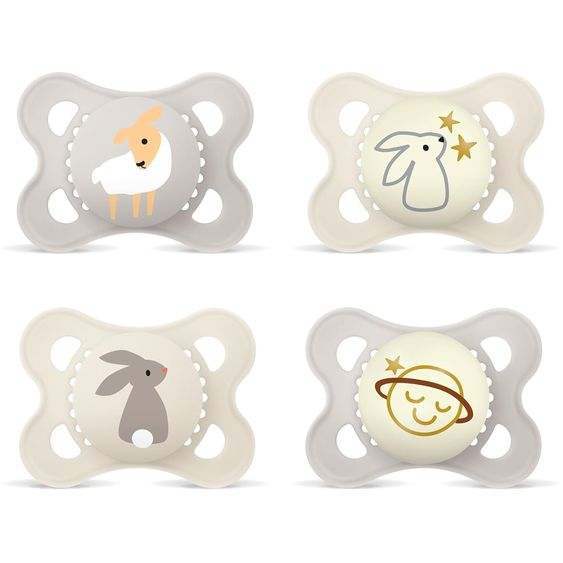 MAM Pacifier 4-Pack Original Day & Night Silicone - Beige & Grey - Size: 0-6 M