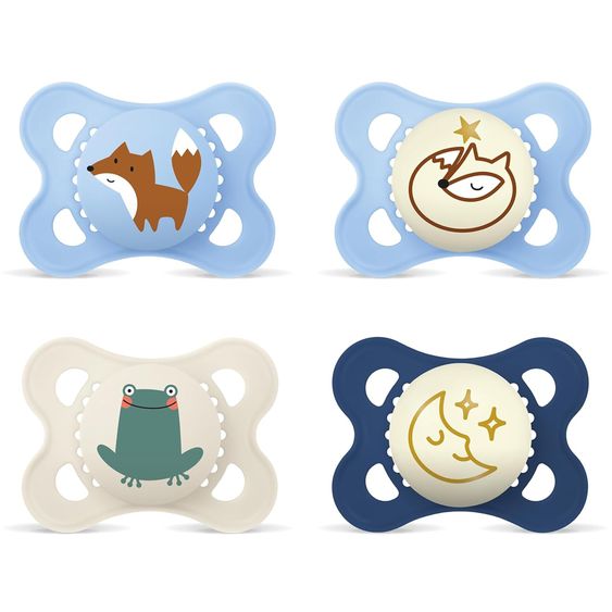 MAM Pacifier 4-Pack Original Day & Night Silicone - Blue - Size: 0-6 M